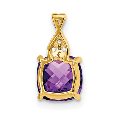 14K Checkerboard Amethyst and Diamond Pendant