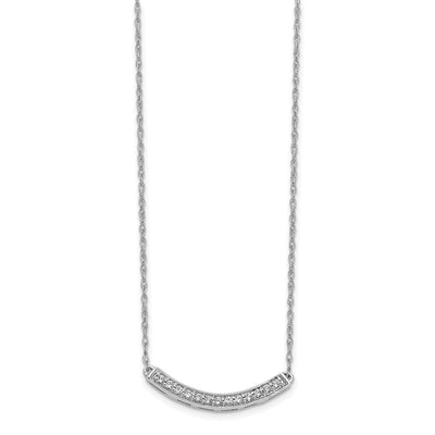 14K White Gold Polished 1/6 carat Diamond Curved Bar Necklace