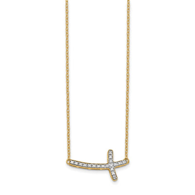 14K Polished 1/10 carat Diamond Sideways Cross Necklace, 18 x 20mm