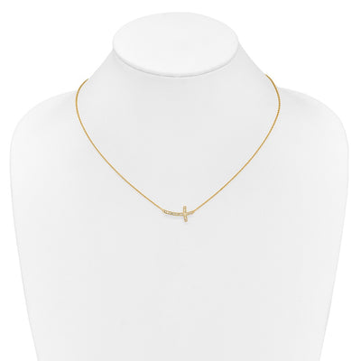 14K Polished 1/10 carat Diamond Sideways Cross Necklace, 18 x 20mm