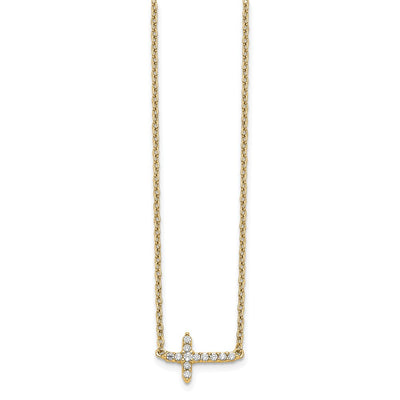 14K Polished 1/10 carat Diamond Sideways Cross Necklace, 18 x 11mm
