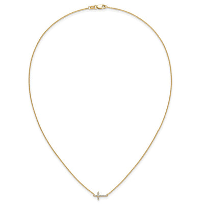 14K Polished 1/10 carat Diamond Sideways Cross Necklace, 18 x 11mm