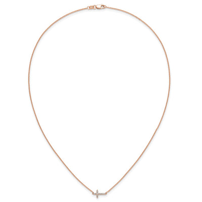 14K Rose Gold 1/10 carat Diamond Sideways Cross Necklace, 18 x 11mm