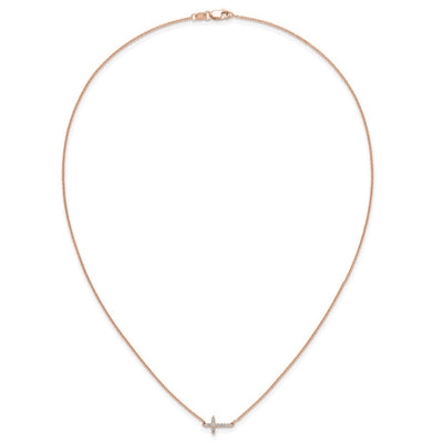 14K Rose Gold 1/10 carat Diamond Sideways Cross Necklace, 18 x 11mm (0-RA)