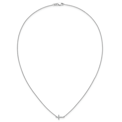 14K White Gold 1/10 carat Diamond Sideways Cross Necklace, 18 x 11mm