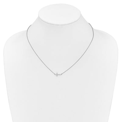 14K White Gold 1/6 carat Diamond Sideways Cross Necklace, 18 x 12mm