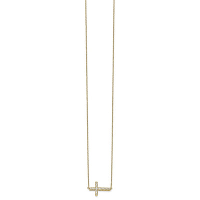 14K Polished 1/6 carat Diamond Sideways Cross Necklace, 18 x 18mm