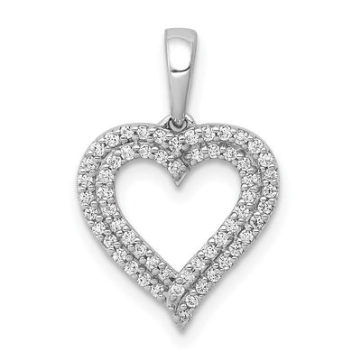 14K White Gold 1/. Diamond 2-row Heart Pendant