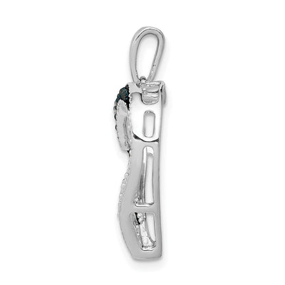 14K White Gold 1/. Blue and White Diamond Heart Pendant