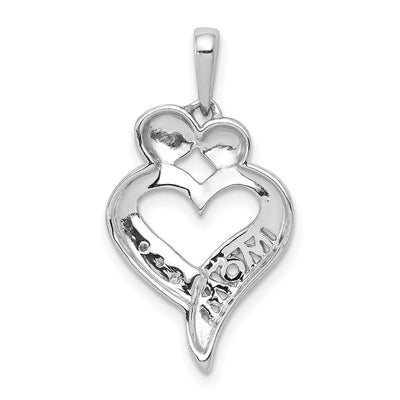 14K White Gold Diamond MOM Heart Pendant