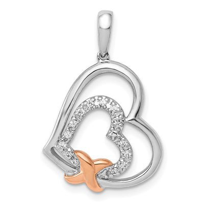14K White and Rose Gold 1/. Diamond Entwined Hearts Pendant