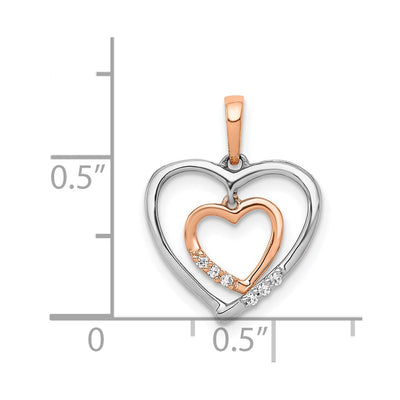 14kt White w/ Rose Gold Heart Charm Diamond Heart Pendant