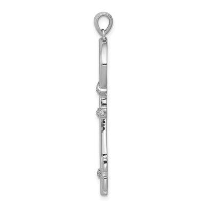 14K White Gold Diamond Circle Key Pendant