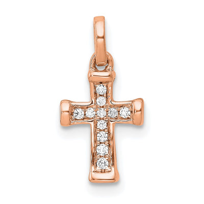 14K Rose Gold Small 1/. Diamond Latin Cross Pendant