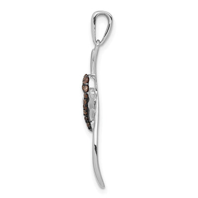 14K White Gold 1/. Champagne Diamond Heart Cross Pendant