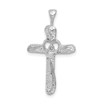 14K White Gold AA Diamond Cross Pendant, 28 x 15.5mm