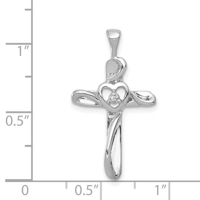 14K White Gold AA Diamond Cross Pendant, 28 x 15.5mm