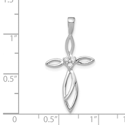 14K White Gold AA Diamond Cross Pendant, 30.5 x 15.5mm