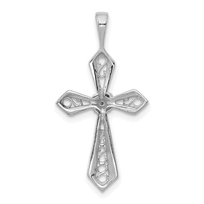 14K White Gold AA Diamond Passion Cross Pendant, 28 x 14mm
