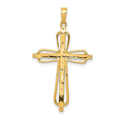 14K & rhodium Diamond Cross Pendant, 33 x 19mm