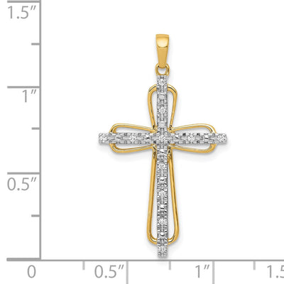 14K & rhodium Diamond Cross Pendant, 33 x 19mm