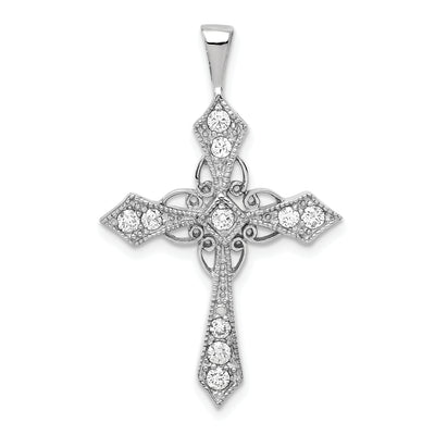 14K White Gold AA Diamond Passion Cross Pendant, 33 x 20.5mm