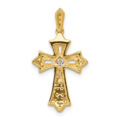 14K 1/. Diamond Fleur de Lis Cross Pendant