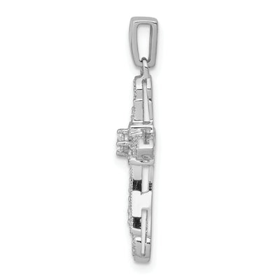 14K White Gold 1/. Diamond Filigree Cross Pendant, 28 x 15.5mm