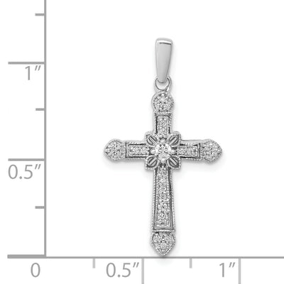 14K White Gold 1/. Diamond Filigree Cross Pendant, 28 x 15.5mm