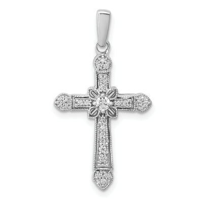 14K White Gold 1/. Diamond Filigree Cross Pendant, 28 x 15.5mm