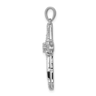 14K White Gold 1/. Diamond Filigree Cross Pendant, 34 x 20mm