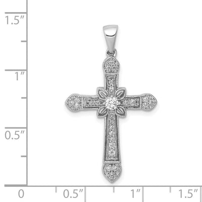14K White Gold 1/. Diamond Filigree Cross Pendant, 34 x 20mm