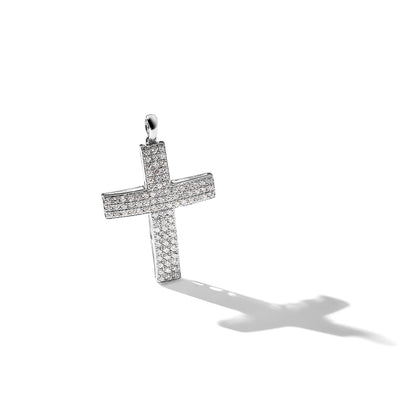 14K White Gold 1/. Diamond Latin Cross Pendant, 29 x 17.8mm