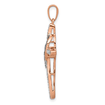 14K Rose Gold Red and White Diamond Cross w/Heart Pendant