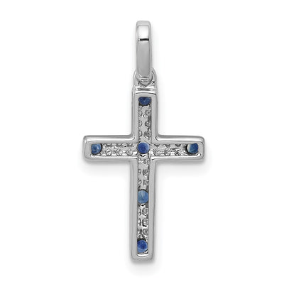 14K White Gold 1/. Diamond and Sapphire Cross Pendant