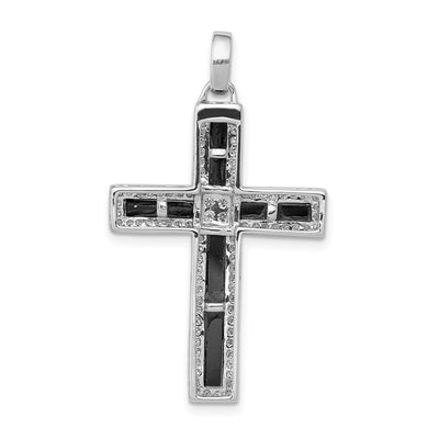 14K White Gold 1/. Diamond and Onyx Cross Pendant, 36 x 20.5mm