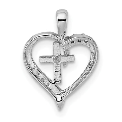 14K White Gold AA Diamond Heart Cross Pendant