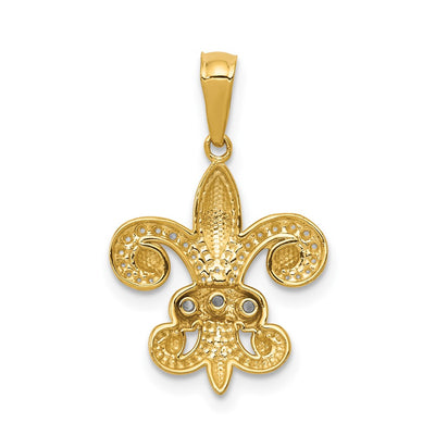 14K w/Rhodium Polished Diamond Fleur de Lis Pendant