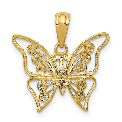 14K and Rhodium Diamond Butterfly Pendant