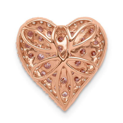 14K Rose Gold Diamond and Pink Sapphire Vintage Heart Chain Slide