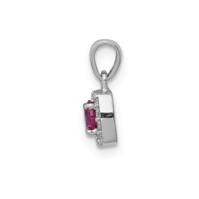 14K White Gold Diamond and .20 Ruby Square Halo Pendant
