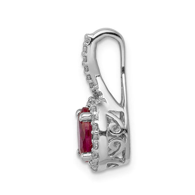 14K White Gold Diamond and Oval Ruby Halo Pendant Fits up to Regular/ Fancy or Reversible Omega