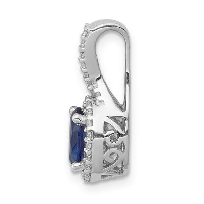 14K White Gold Diamond and Oval Sapphire Halo Pendant Fits up to Regular/ Fancy or Reversible Omega