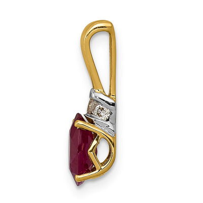 14K with White Rhodium Diamond and .66 Oval Ruby Pendant