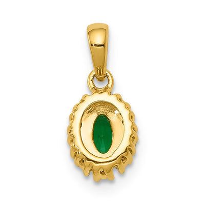 14K with White Rhodium Diamond and Oval Emerald Halo Pendant