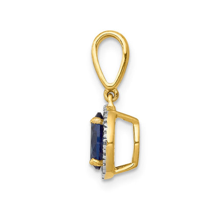 14K Diamond and Oval 1.05 Sapphire Halo Pendant