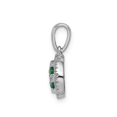 14K White Gold Diamond and Emerald Cluster Halo Pendant