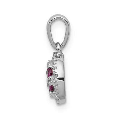 14K White Gold Diamond and .28 Ruby Cluster Halo Pendant