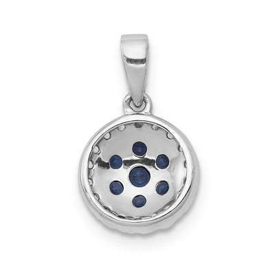 14K White Gold Diamond and Sapphire Cluster Halo Pendant