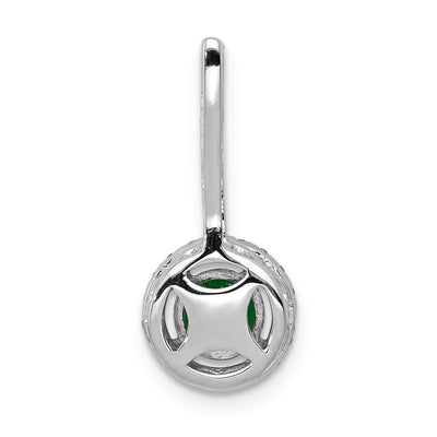 14K White Gold Diamond and Round Emerald Halo Pendant Fits up to Regular/ Fancy or Reversible Omega